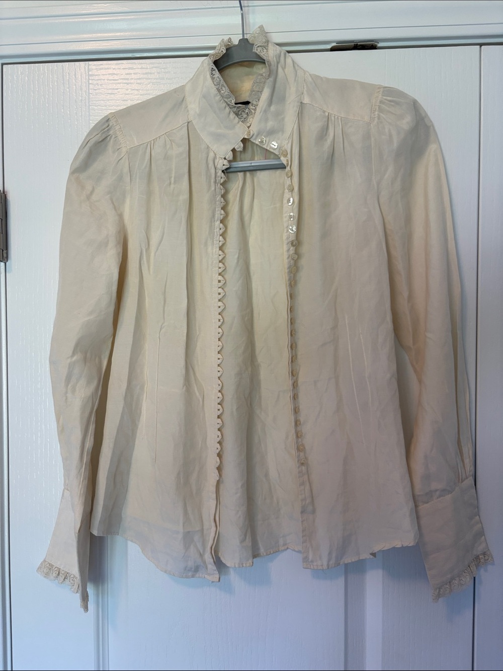 Women's Zara Cream Lace-Trim Blouse Small